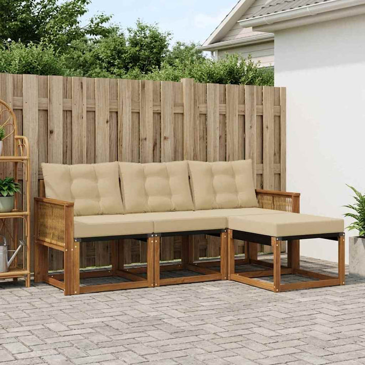 Udendørs sofagruppe med pude 4 pcs Naturlig og Beige