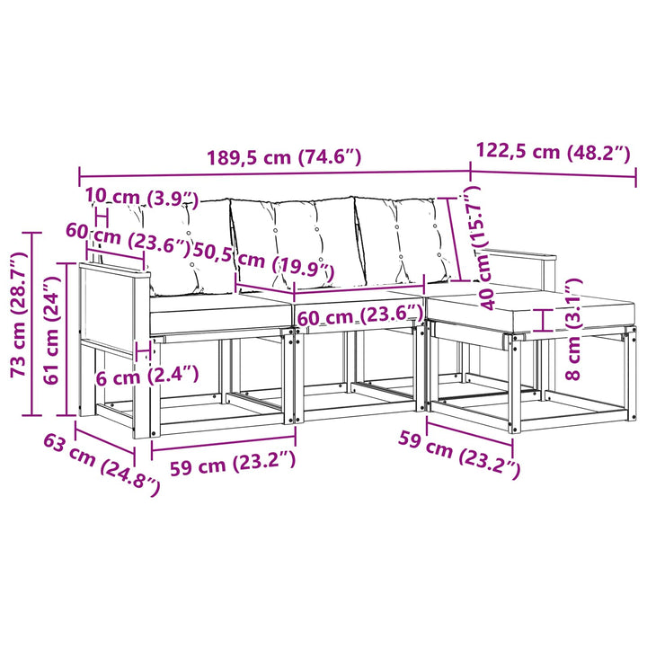 Udendørs sofagruppe med pude 4 pcs Naturlig og Beige