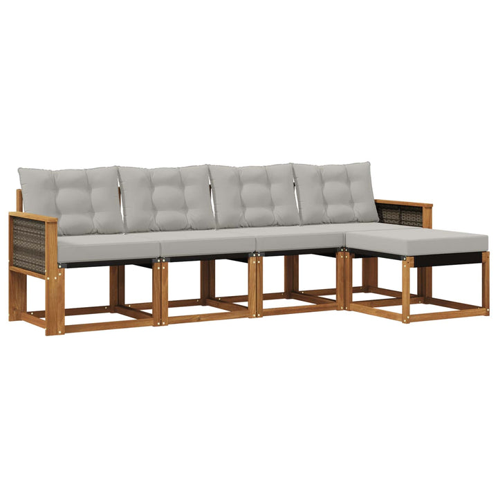 Udendørs sofagruppe med pude 5 pcs Naturfarvet og lysegrå