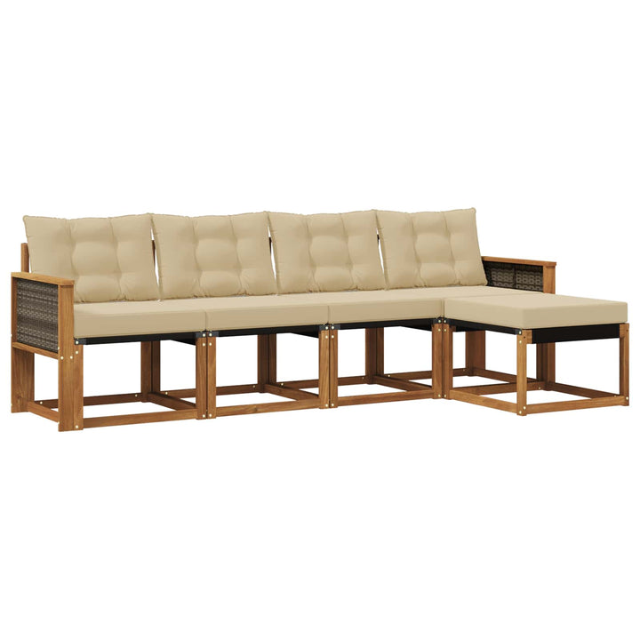 Udendørs sofagruppe med pude 5 pcs Naturlig og Beige