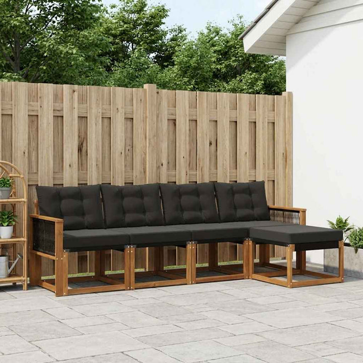 Udendørs sofagruppe med pude 5 pcs Naturfarvet og sort