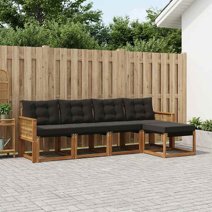 Udendørs sofagruppe med pude 5 pcs Naturfarvet og sort