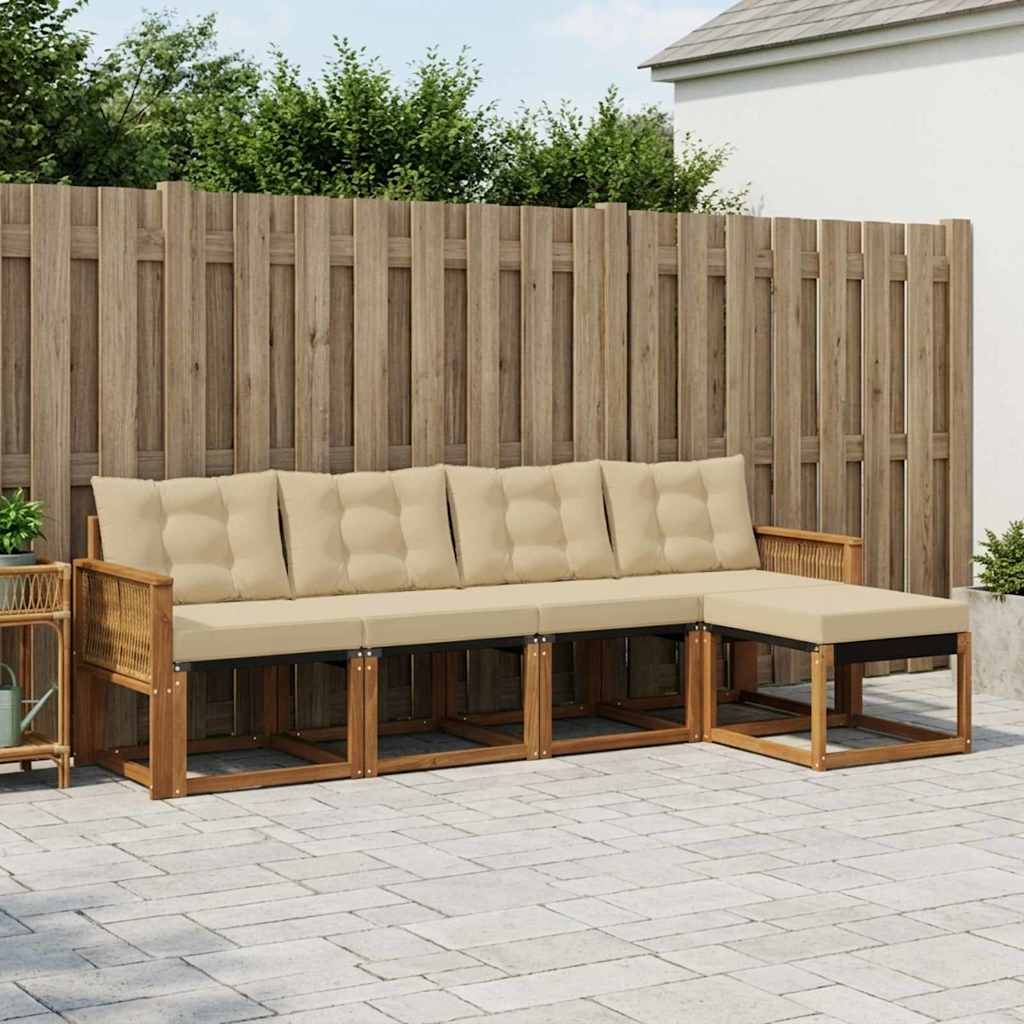 Udendørs sofagruppe med pude 5 pcs Naturlig og Beige