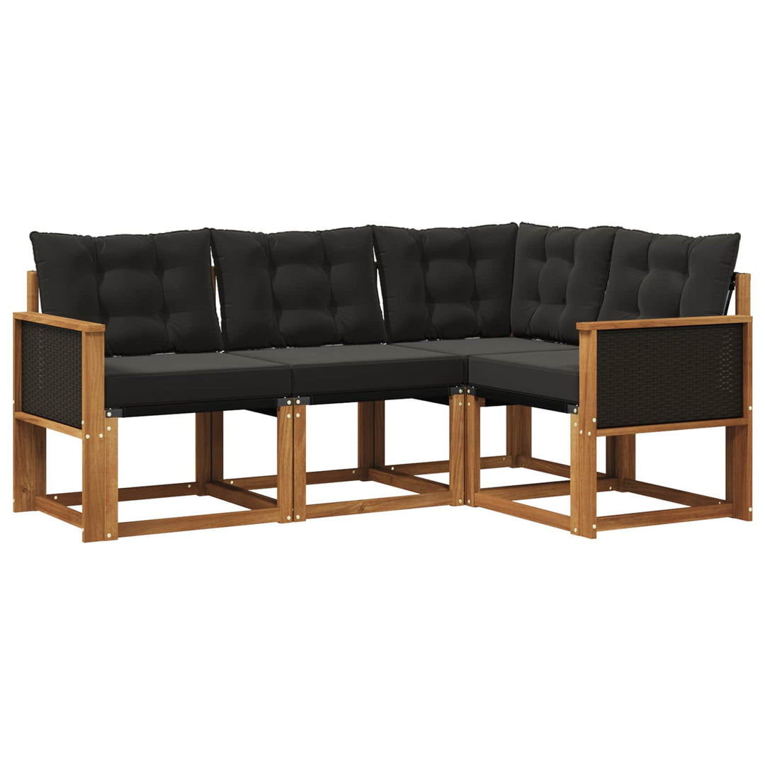 Udendørs sofagruppe med pude 4 pcs Naturfarvet og sort