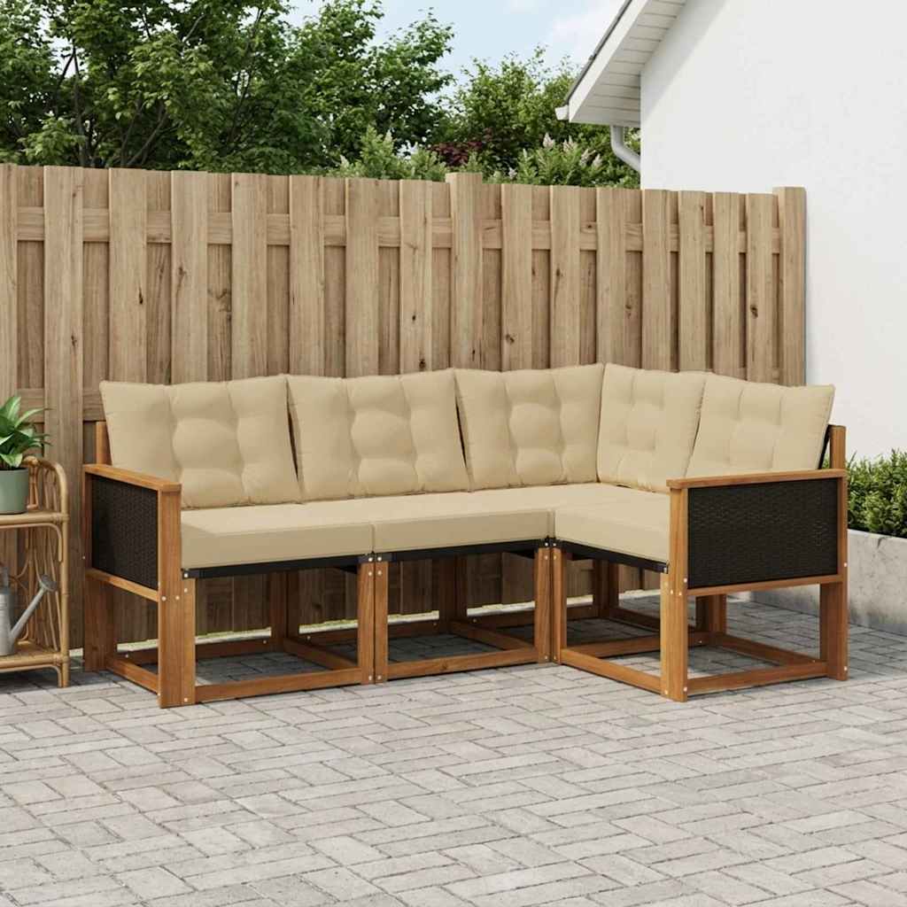 Udendørs sofagruppe med pude 4 pcs Naturlig og Beige