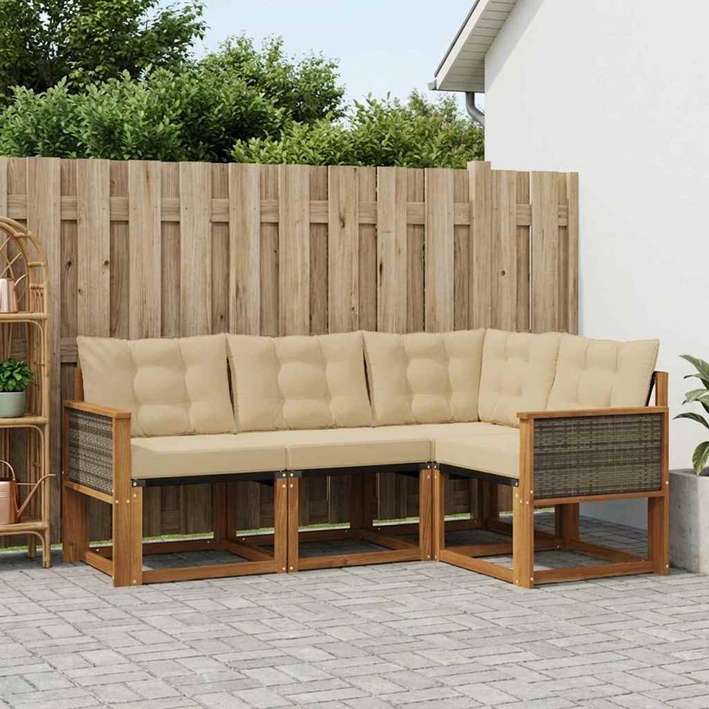Udendørs sofagruppe med pude 4 pcs Naturlig og Beige