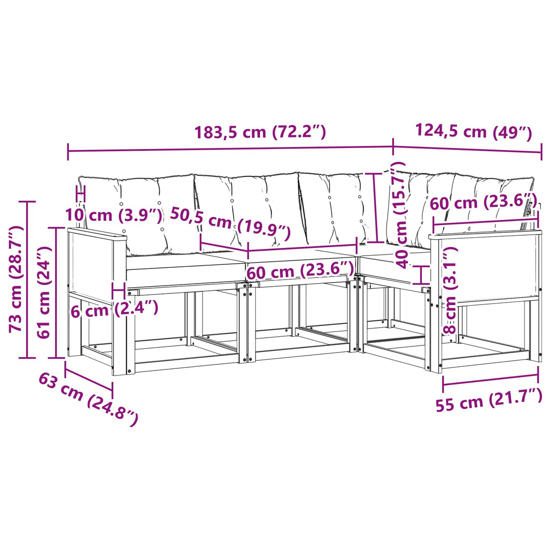 Udendørs sofagruppe med pude 4 pcs Naturlig og Beige