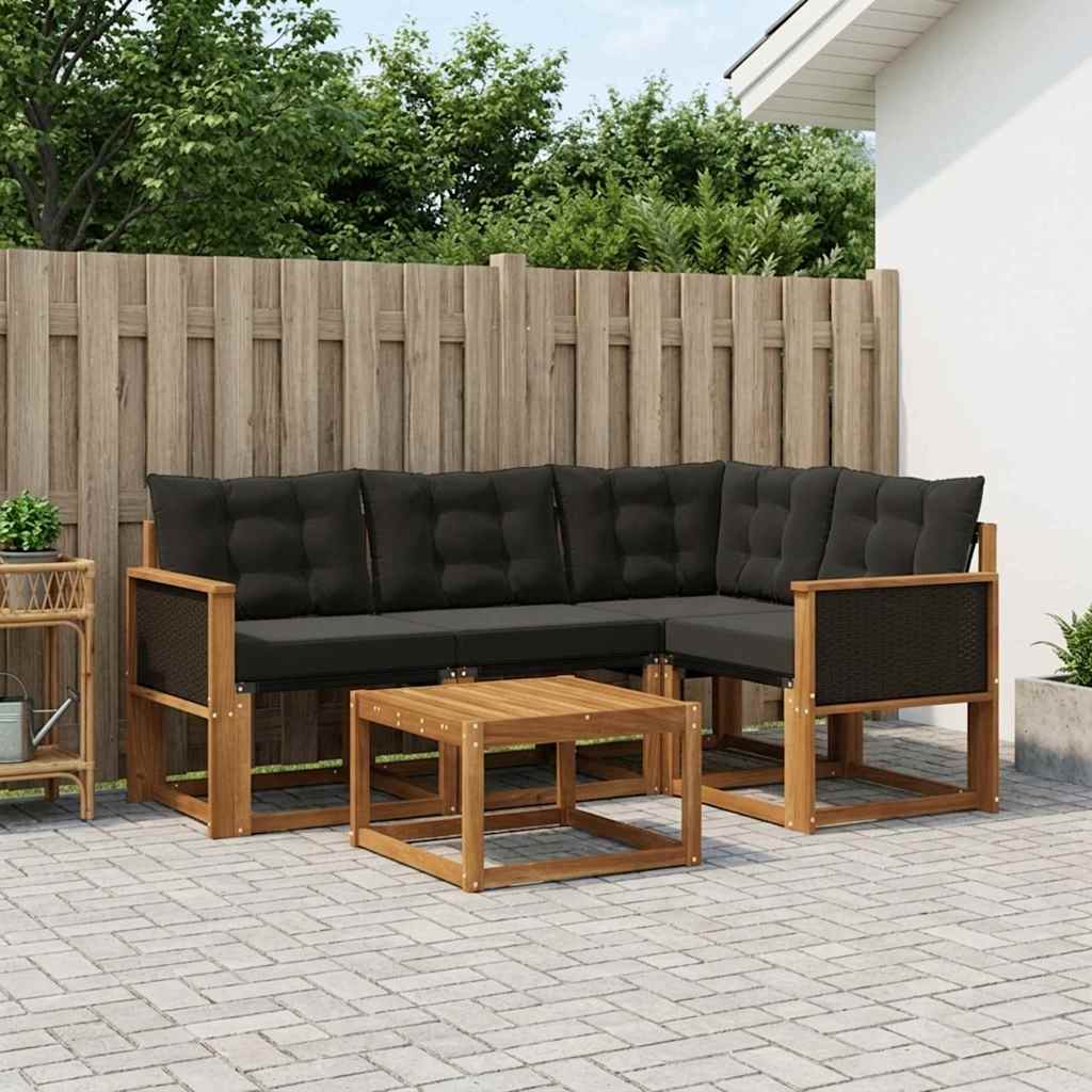 Udendørs sofagruppe med pude 5 pcs Naturfarvet og sort