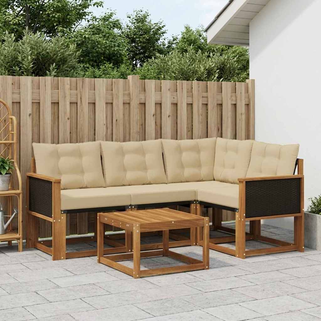 Udendørs sofagruppe med pude 5 pcs Naturlig og Beige