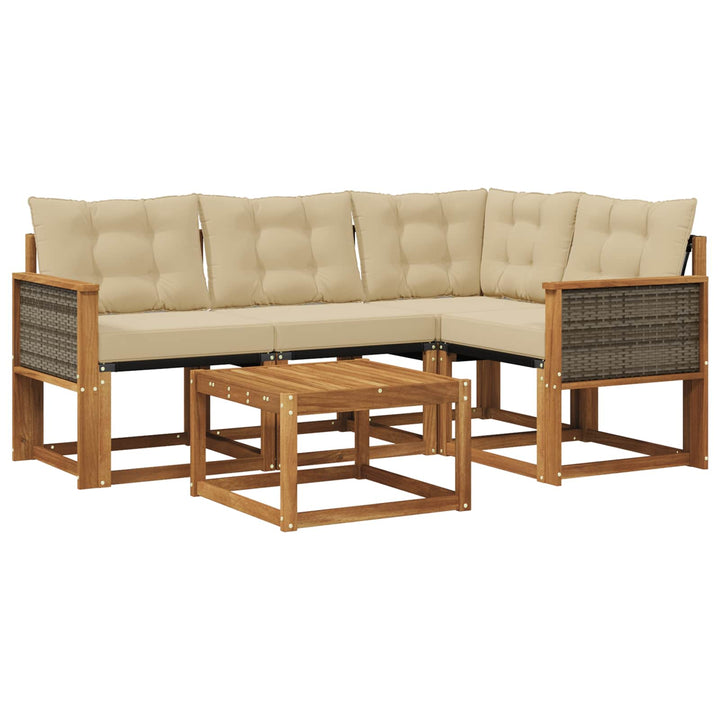 Udendørs sofagruppe med pude 5 pcs Naturlig og Beige