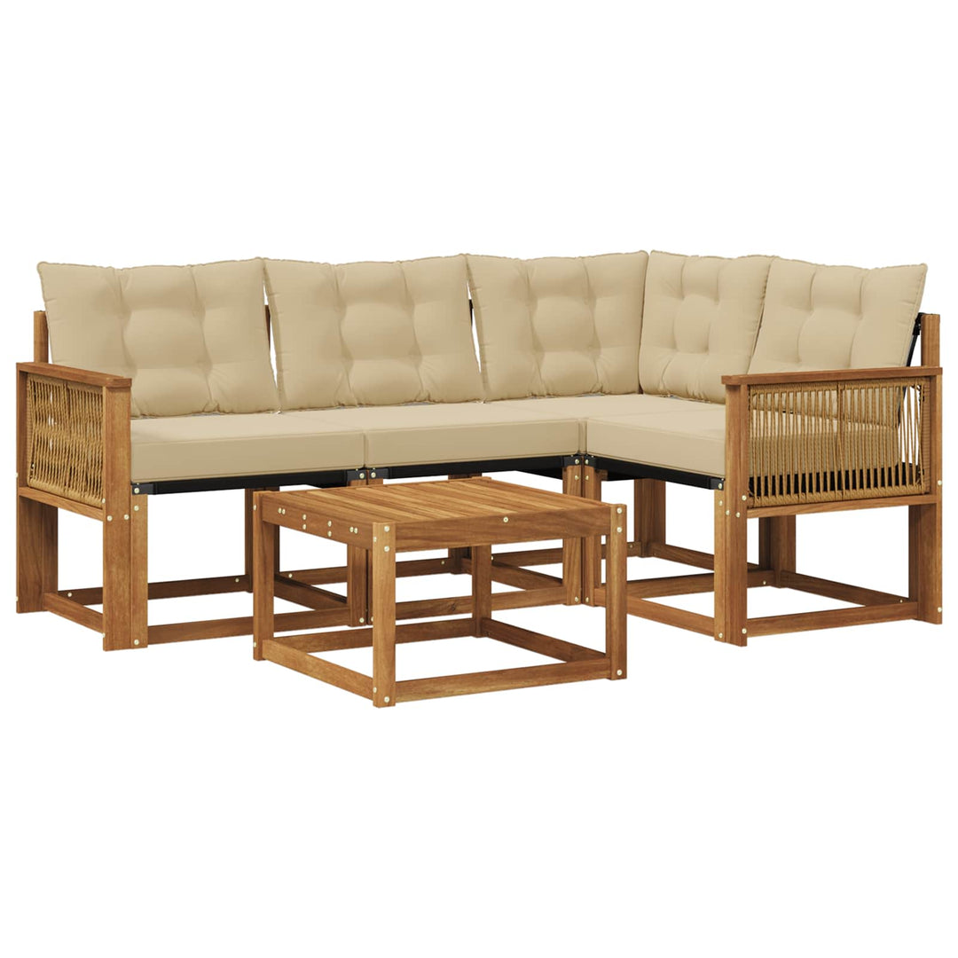 Udendørs sofagruppe med pude 5 pcs Naturlig og Beige