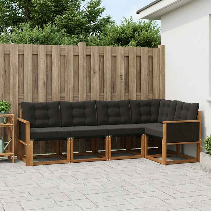 Udendørs sofagruppe med pude 5 pcs Naturfarvet og sort