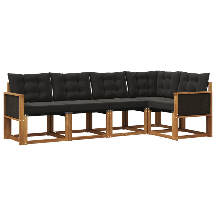Udendørs sofagruppe med pude 5 pcs Naturfarvet og sort