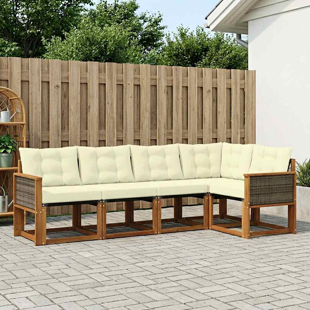 Udendørs sofagruppe med pude 5 pcs Naturlig og Fløde