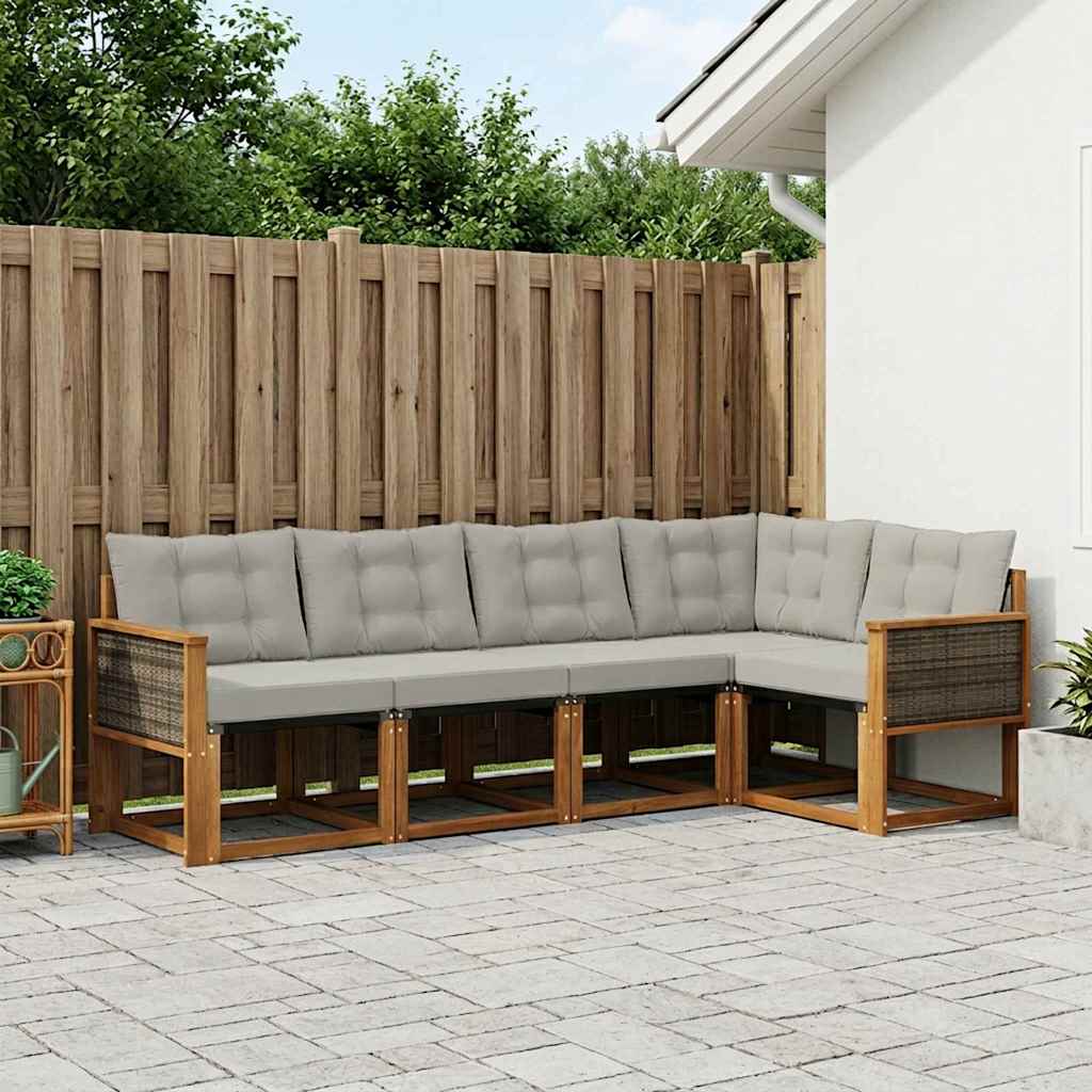 Udendørs sofagruppe med pude 5 pcs Naturfarvet og lysegrå