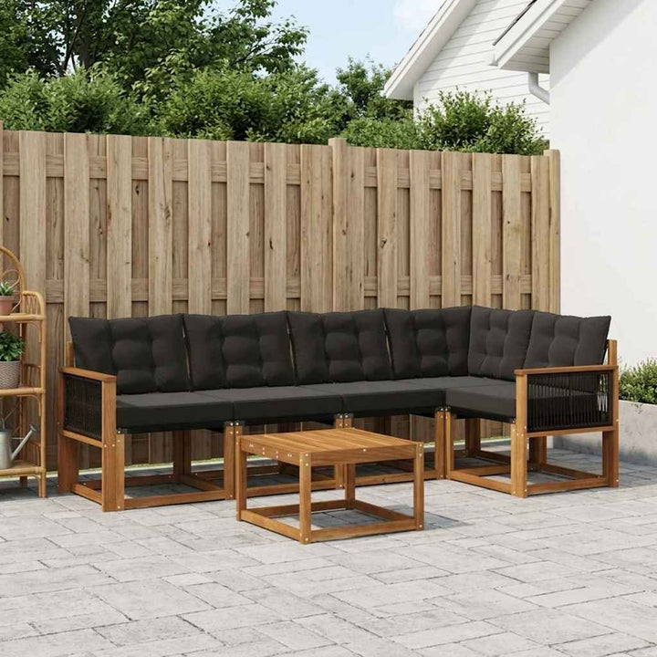 Udendørs sofagruppe med pude 6 pcs Naturfarvet og sort