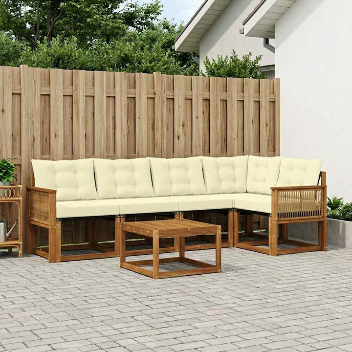 Udendørs sofagruppe med pude 6 pcs Naturlig og Fløde