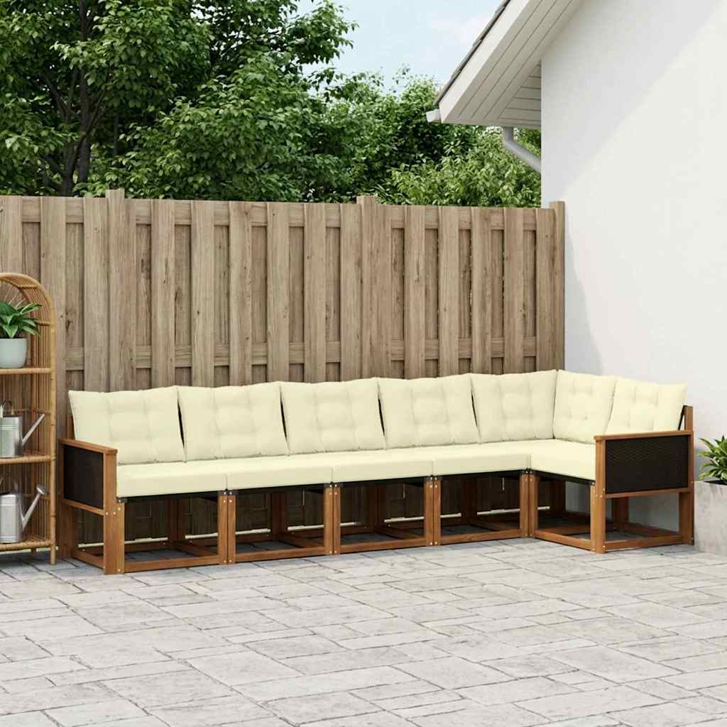 Udendørs sofagruppe med pude 6 pcs Naturlig og Fløde