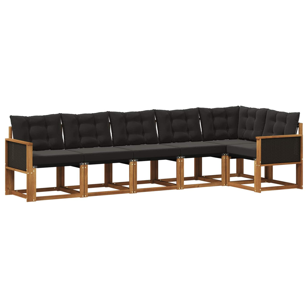 Udendørs sofagruppe med pude 6 pcs Naturfarvet og sort