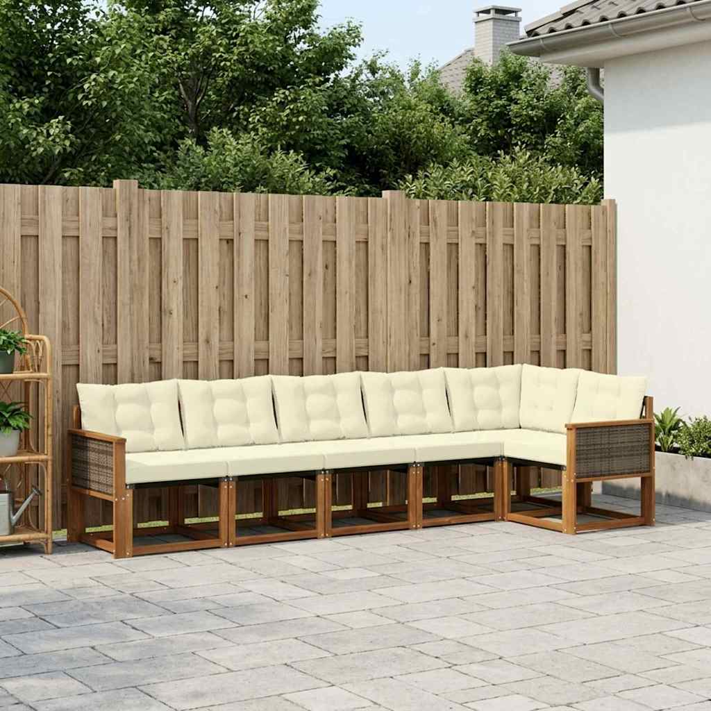 Udendørs sofagruppe med pude 6 pcs Naturlig og Fløde