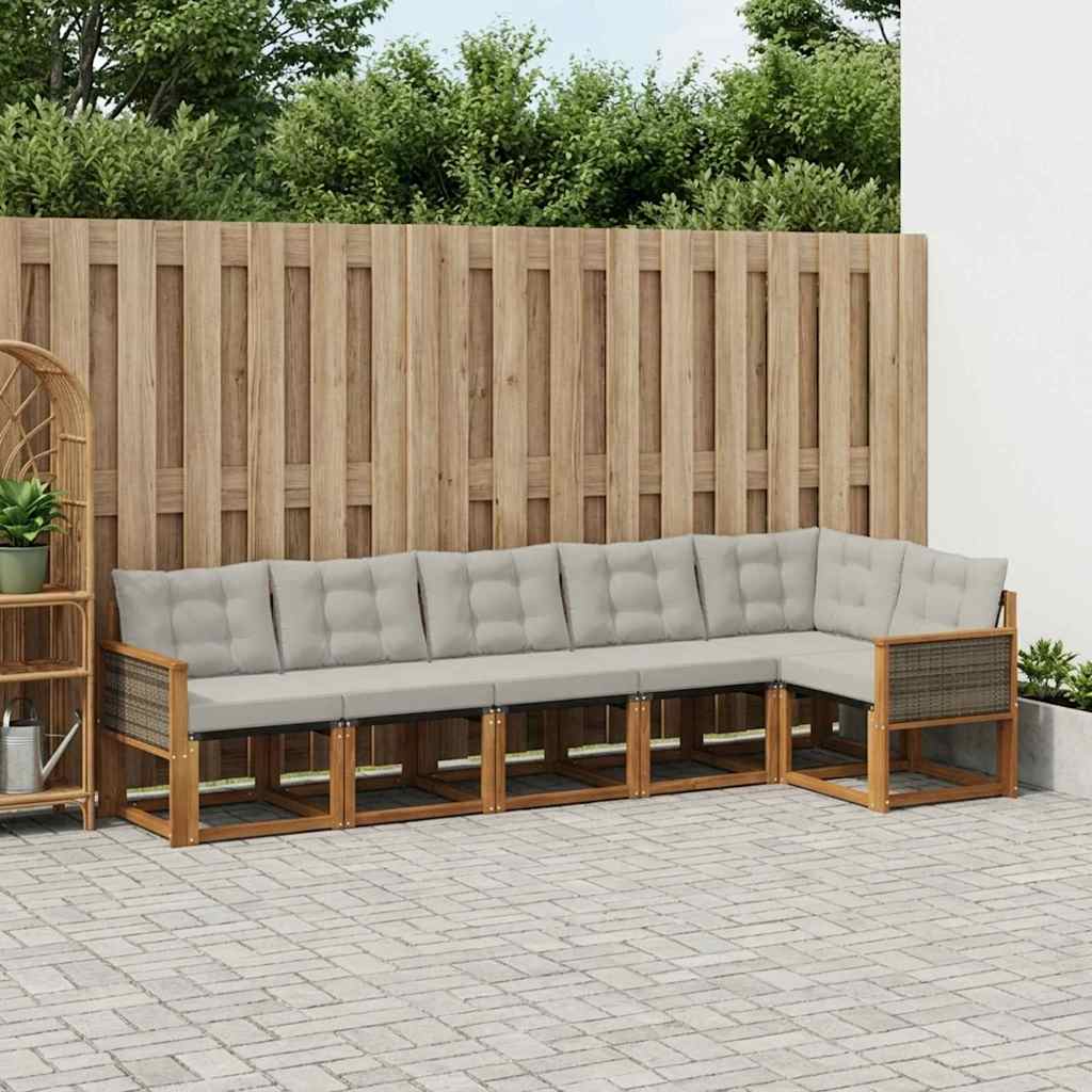Udendørs sofagruppe med pude 6 pcs Naturfarvet og lysegrå