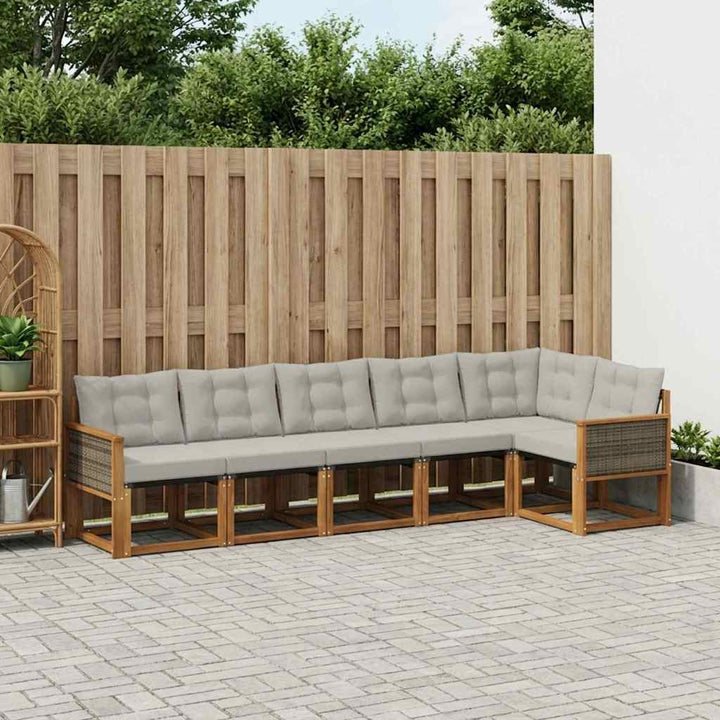 Udendørs sofagruppe med pude 6 pcs Naturfarvet og lysegrå