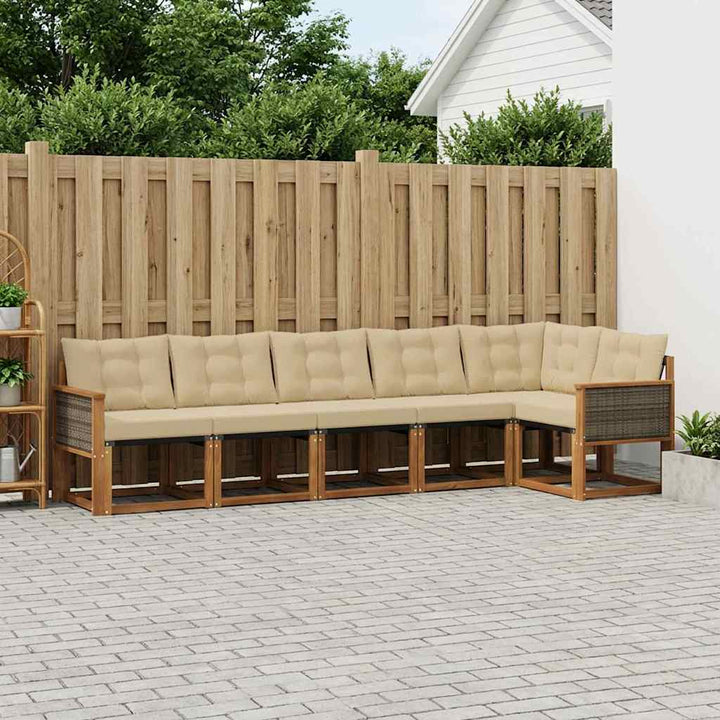 Udendørs sofagruppe med pude 6 pcs Naturlig og Beige