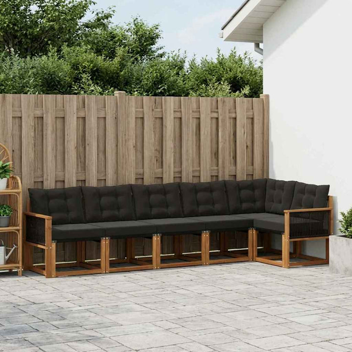 Udendørs sofagruppe med pude 6 pcs Naturfarvet og sort