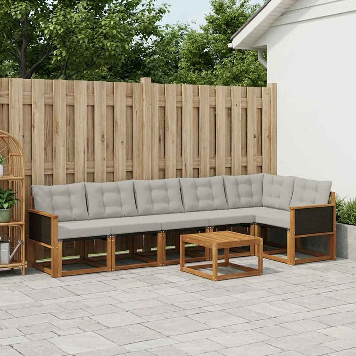 Udendørs sofagruppe med pude 7 pcs Naturfarvet og lysegrå