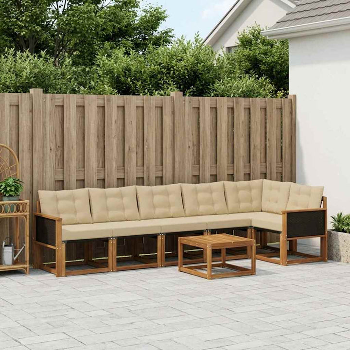 Udendørs sofagruppe med pude 7 pcs Naturlig og Beige