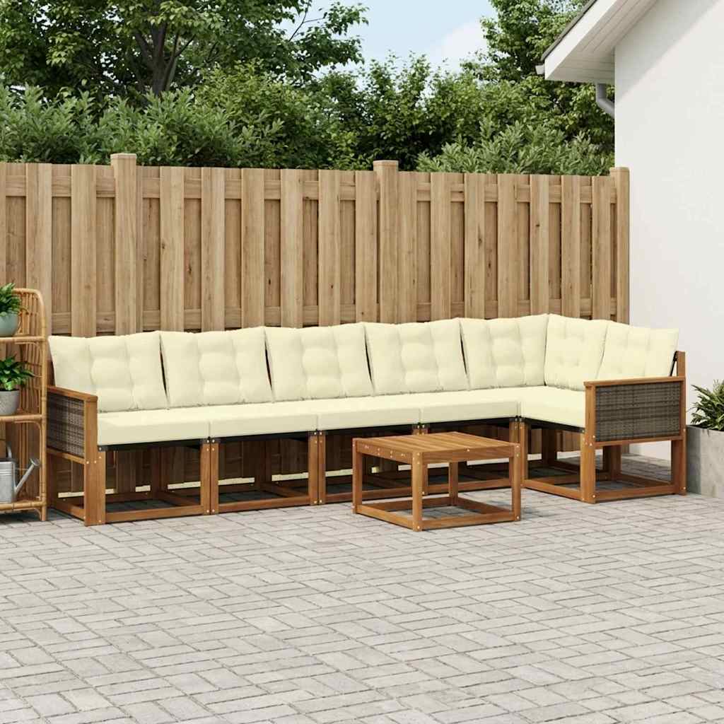Udendørs sofagruppe med pude 7 pcs Naturlig og Fløde