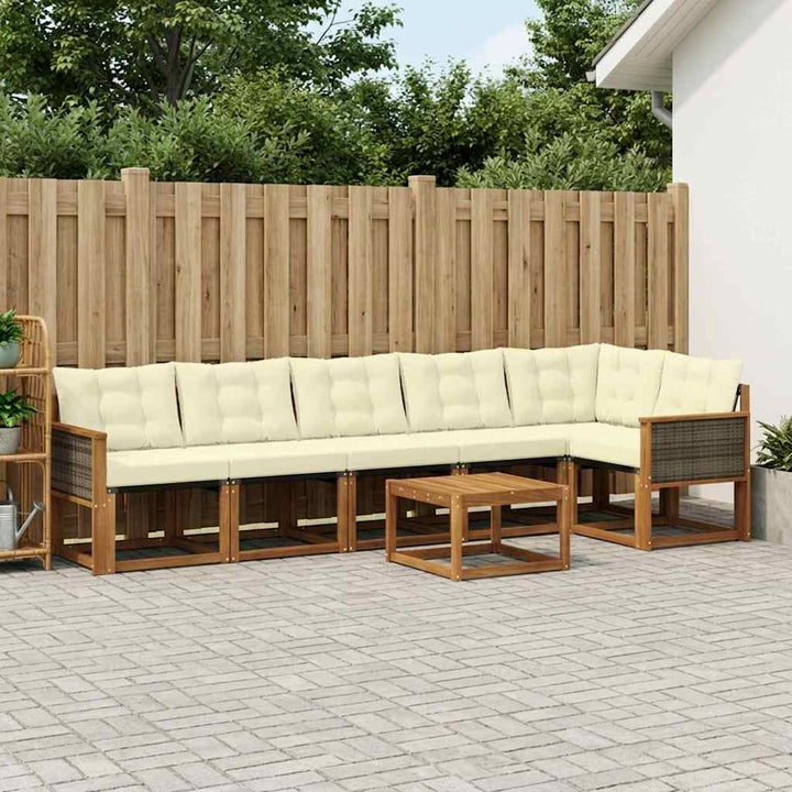 Udendørs sofagruppe med pude 7 pcs Naturlig og Fløde