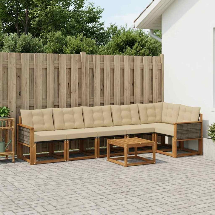 Udendørs sofagruppe med pude 7 pcs Naturlig og Beige
