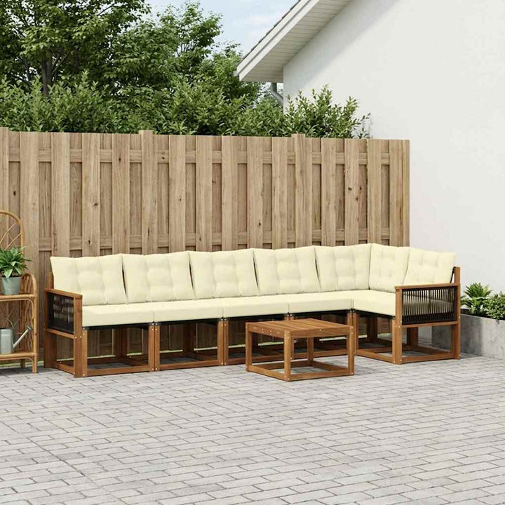 Udendørs sofagruppe med pude 7 pcs Naturlig og Fløde