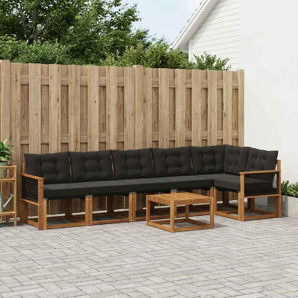 Udendørs sofagruppe med pude 7 pcs Naturfarvet og sort