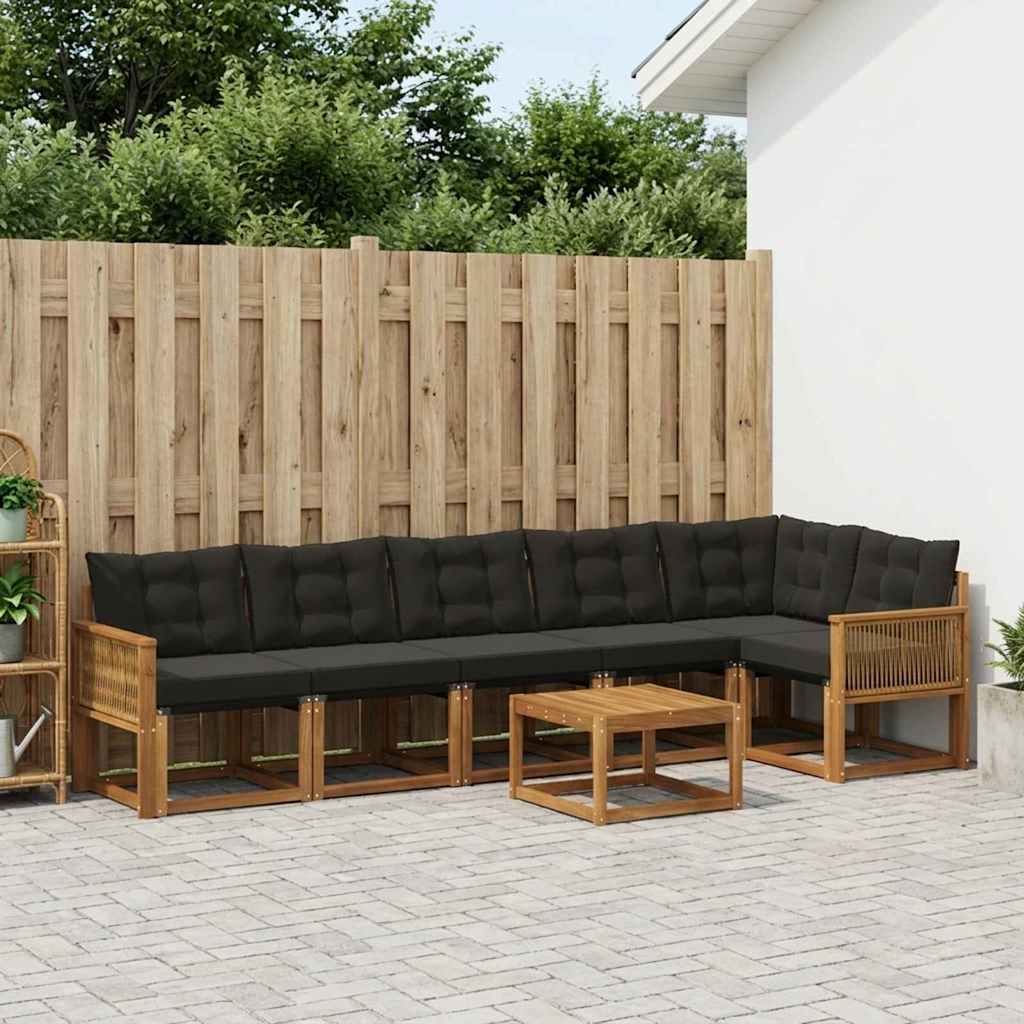 Udendørs sofagruppe med pude 7 pcs Naturfarvet og sort