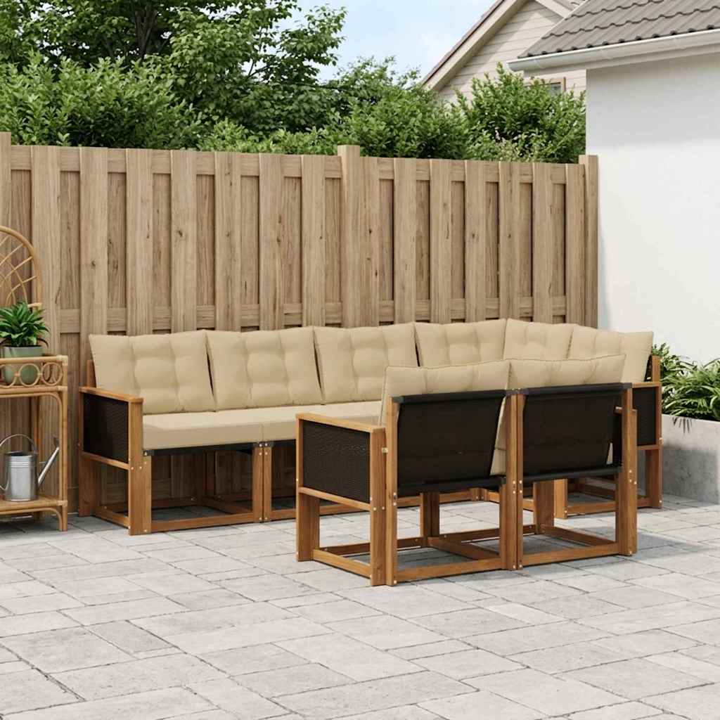 Udendørs sofagruppe med pude 7 pcs Naturlig og Beige