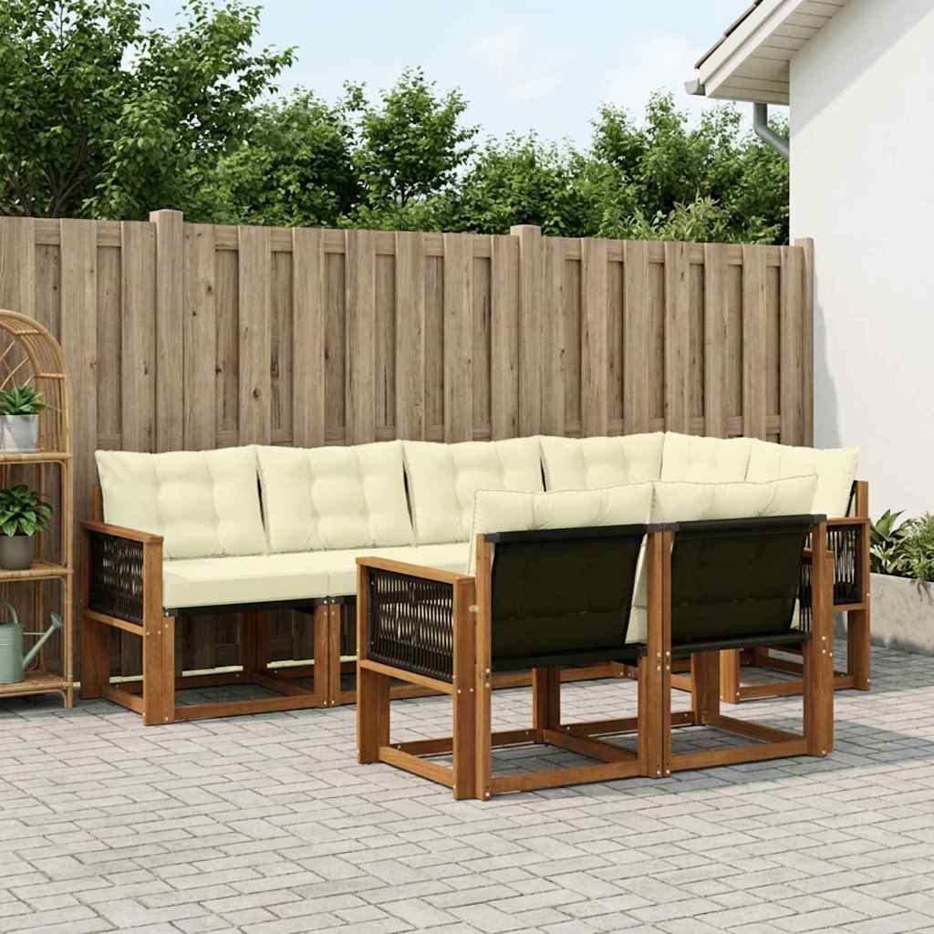 Udendørs sofagruppe med pude 7 pcs Naturlig og Fløde