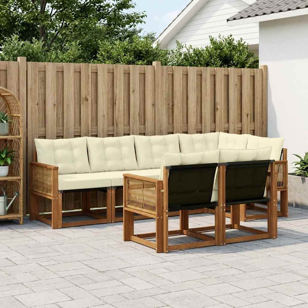 Udendørs sofagruppe med pude 7 pcs Naturlig og Fløde