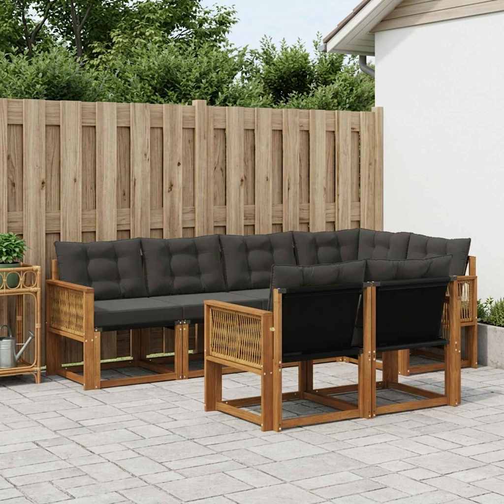 Udendørs sofagruppe med pude 7 pcs Naturfarvet og sort