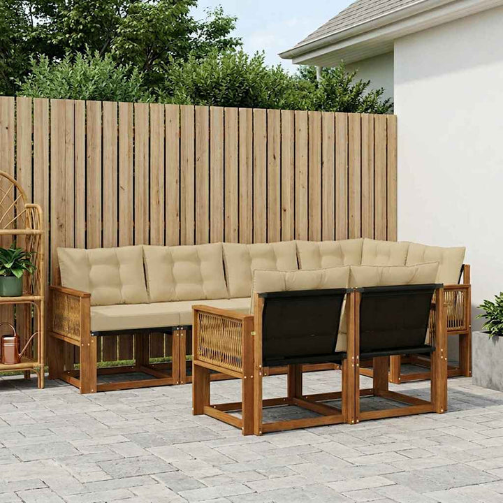 Udendørs sofagruppe med pude 7 pcs Naturlig og Beige