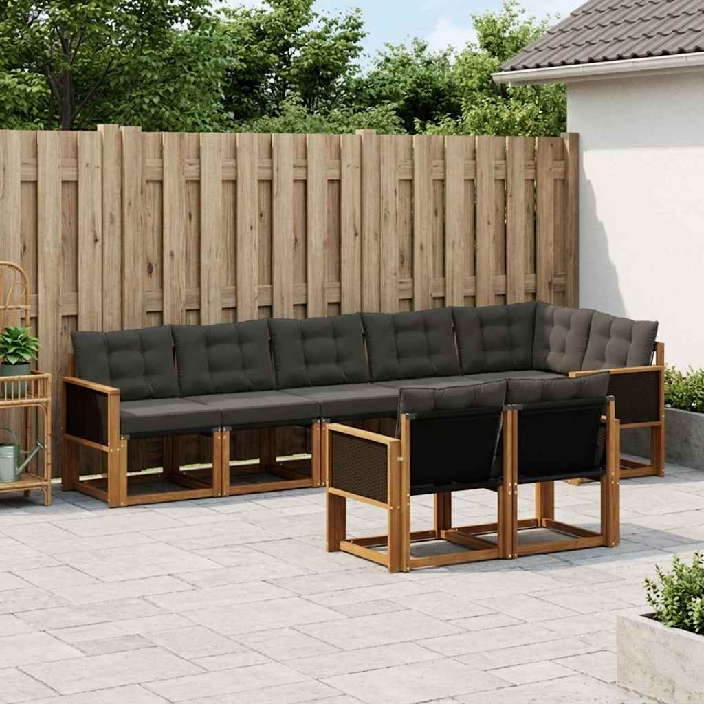 Udendørs sofagruppe med pude 8 pcs Naturfarvet og sort
