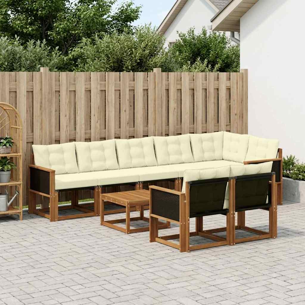 Udendørs sofagruppe med pude 9 pcs Naturlig og Fløde