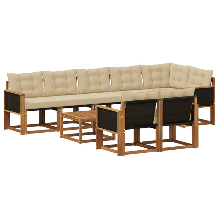 Udendørs sofagruppe med pude 9 pcs Naturlig og Beige