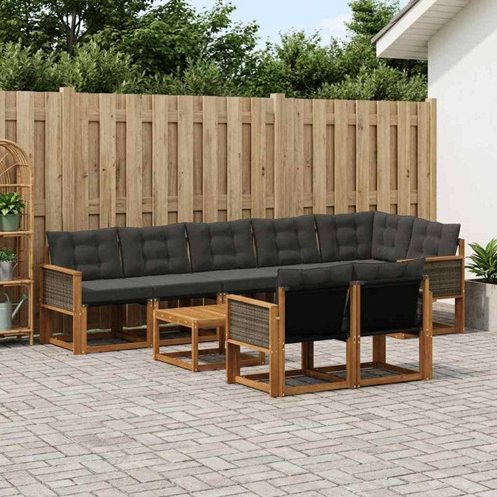 Udendørs sofagruppe med pude 9 pcs Naturfarvet og sort