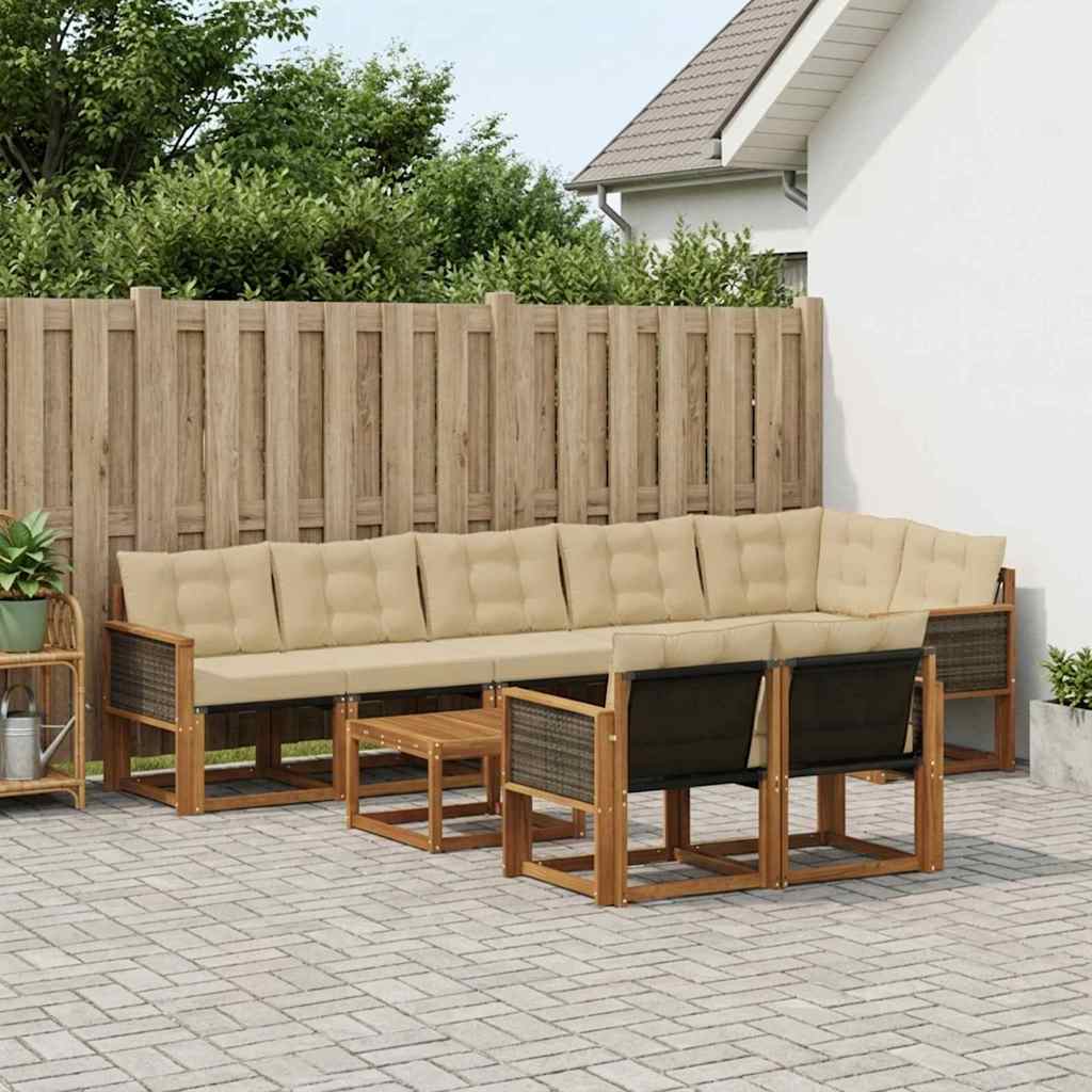 Udendørs sofagruppe med pude 9 pcs Naturlig og Beige