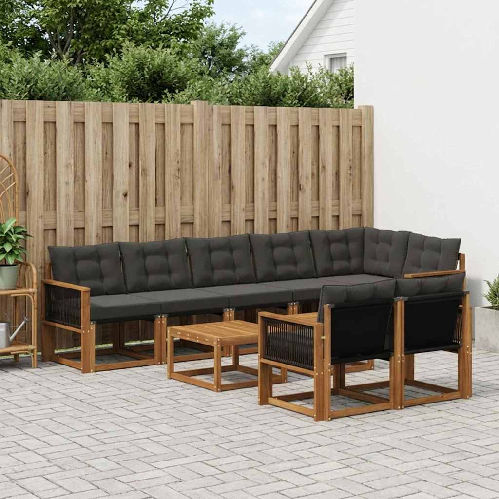 Udendørs sofagruppe med pude 9 pcs Naturfarvet og sort