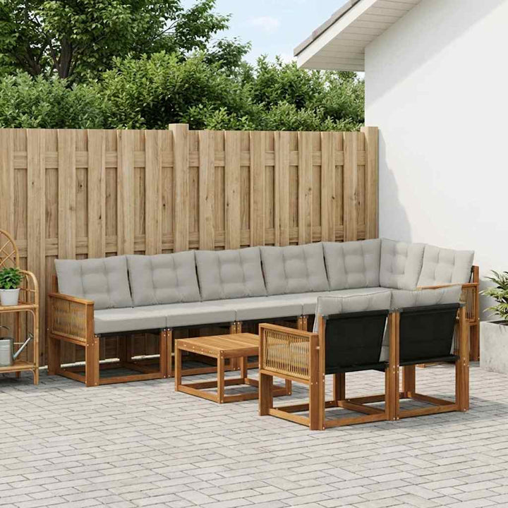 Udendørs sofagruppe med pude 9 pcs Naturfarvet og lysegrå