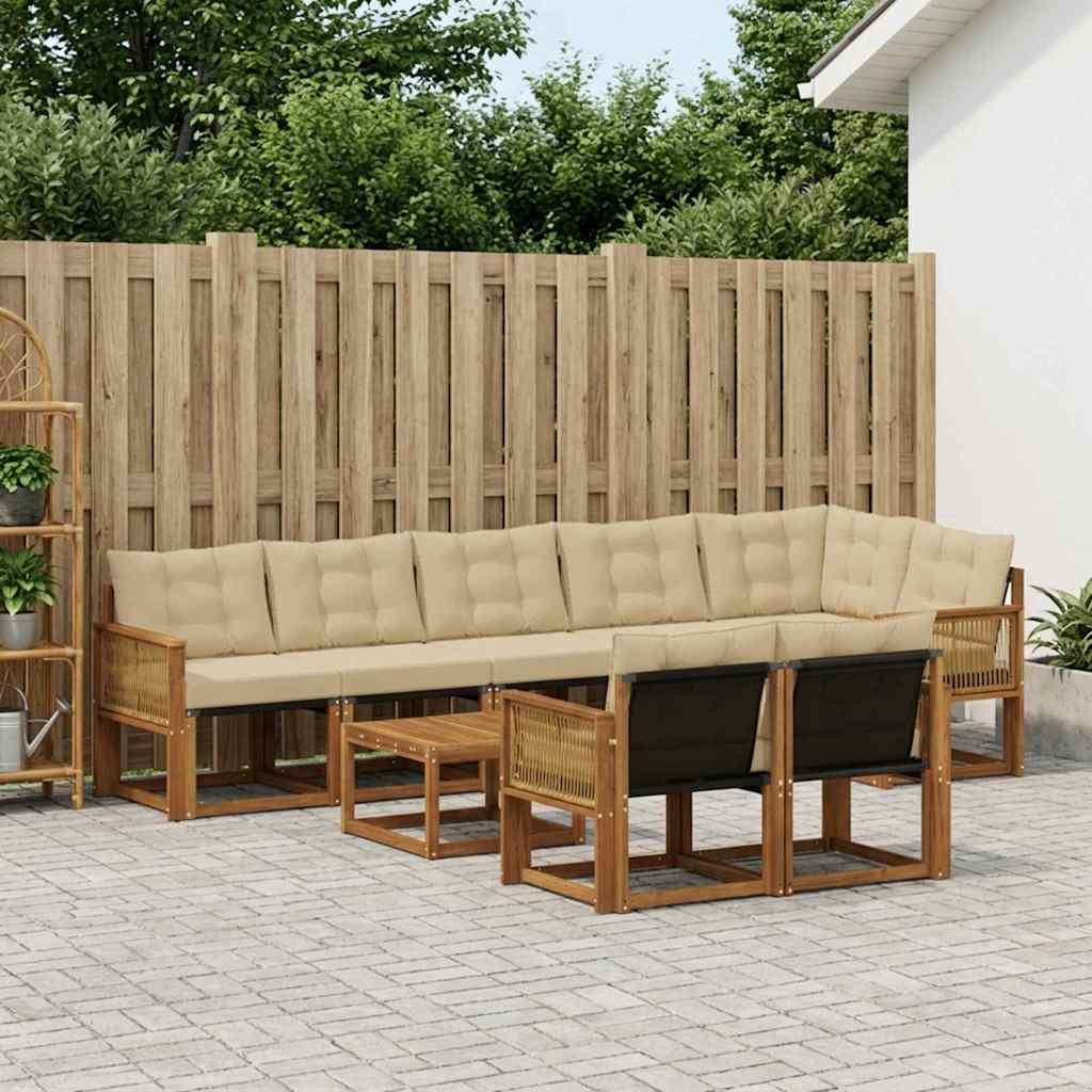 Udendørs sofagruppe med pude 9 pcs Naturlig og Beige