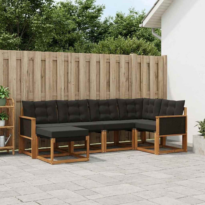 Udendørs sofagruppe med pude 6 pcs Naturfarvet og sort